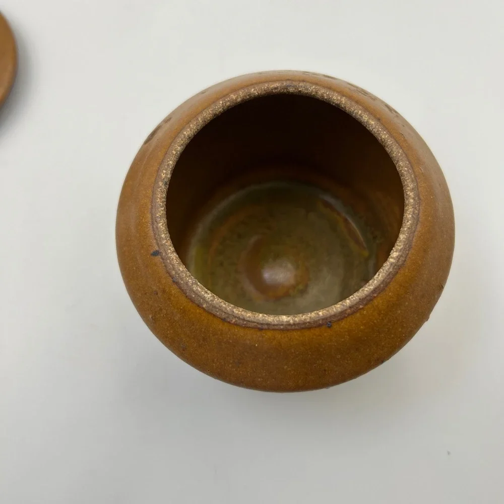 VTG Primitive Honey Pot Studio Pottery Brown Stoneware Dipper Rustic Cottagecore